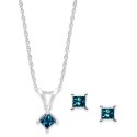 10k White Gold Blue Diamond Necklace and Earring Set (1/4 ct)