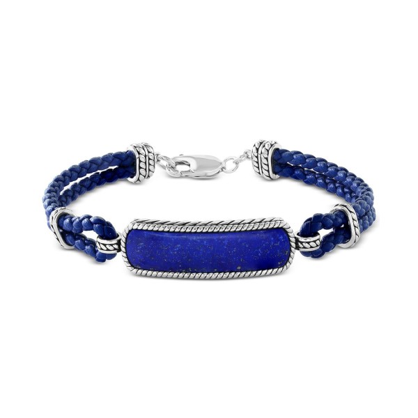 Men's Lapis Lazuli Leather Cord Bracelet in Sterling Silver