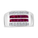 Men's Ruby (1 ct) & White Sapphire (1-1/4 ct) Ring in Sterling Silver