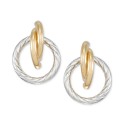 Rope Textured Circle Doorknocker Drop Earrings in 14k Two-Tone Gold