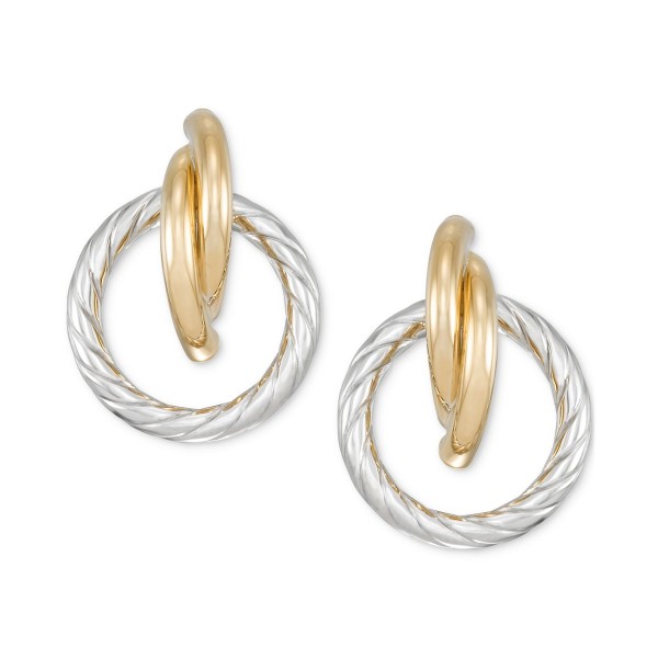 Rope Textured Circle Doorknocker Drop Earrings in 14k Two-Tone Gold