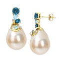 Cultured South Sea Pearl (9-10mm) & Diamond Accent Drop Earrings in 14k Gold