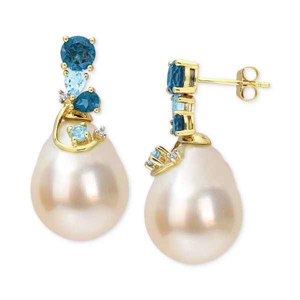 Cultured South Sea Pearl (9-10mm) & Diamond Accent Drop Earrings in 14k Gold