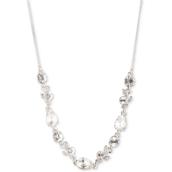 Silver-Tone Crystal Stone Frontal Necklace, 16