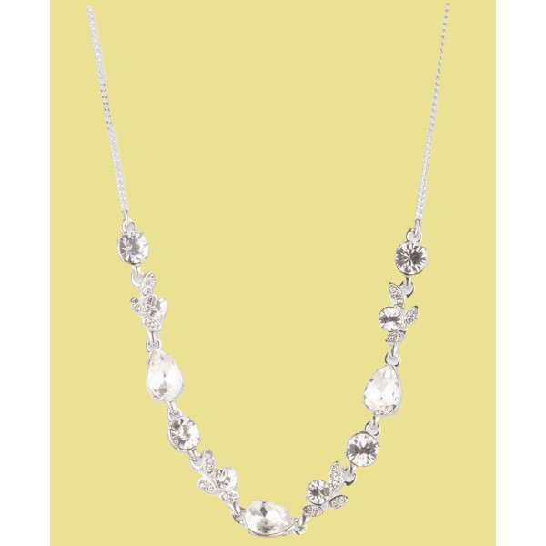 Silver-Tone Crystal Stone Frontal Necklace, 16