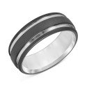 Men's Two-Tone Sandblast Finish Wedding Band in Black Tungsten Carbide