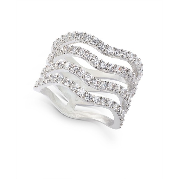 Silver-Tone Crystal Wavy Multi-Row Ring