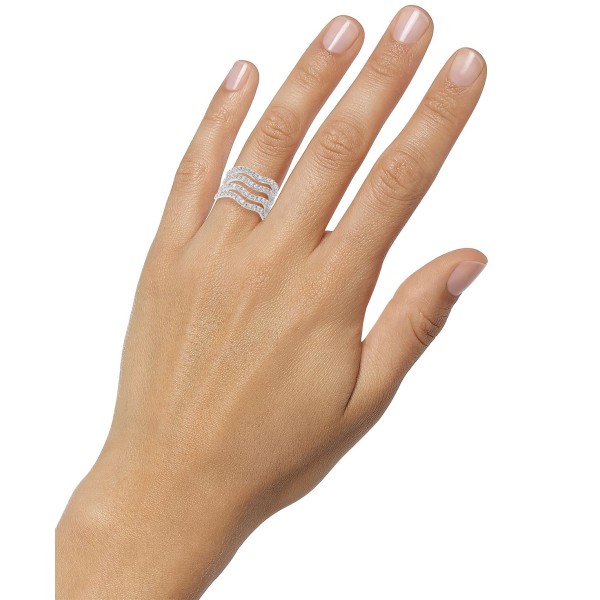 Silver-Tone Crystal Wavy Multi-Row Ring