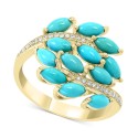 Turquoise Cluster & Diamond (1/10 ct) Statement Ring in 14k Gold