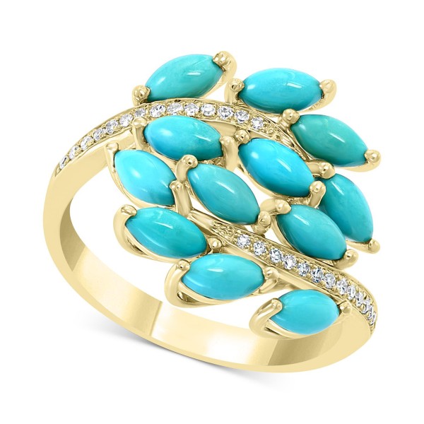 Turquoise Cluster & Diamond (1/10 ct) Statement Ring in 14k Gold