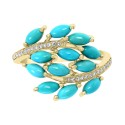 Turquoise Cluster & Diamond (1/10 ct) Statement Ring in 14k Gold