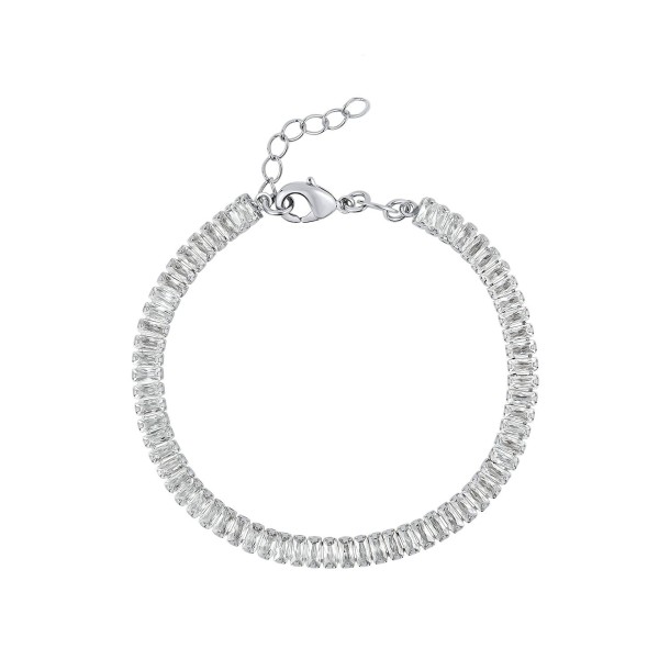 Cubic Zirconia Silver Plated Baguette Bracelet