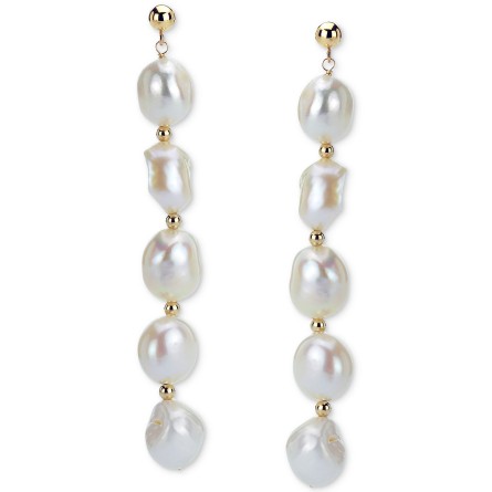Black Cultured Freshwater Baroque Pearl (11-12mm) Drop Earrings in 14k Gold Black Cultured Fresh...