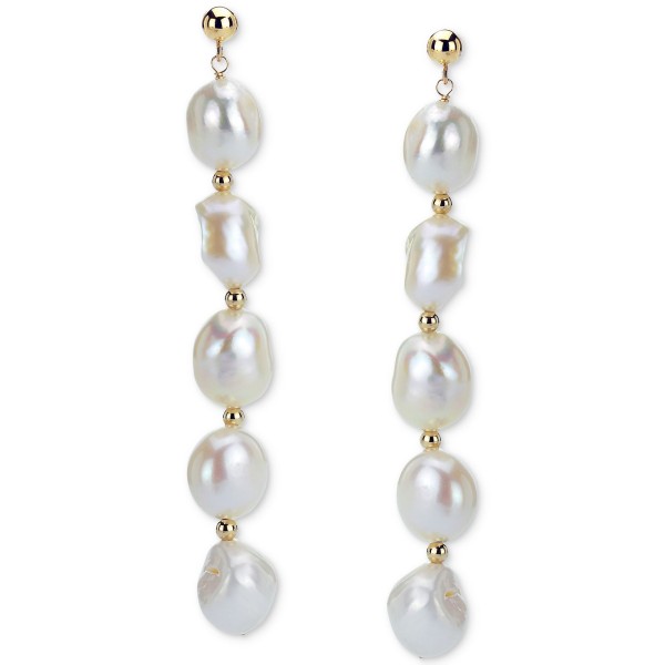 Black Cultured Freshwater Baroque Pearl (11-12mm) Drop Earrings in 14k Gold