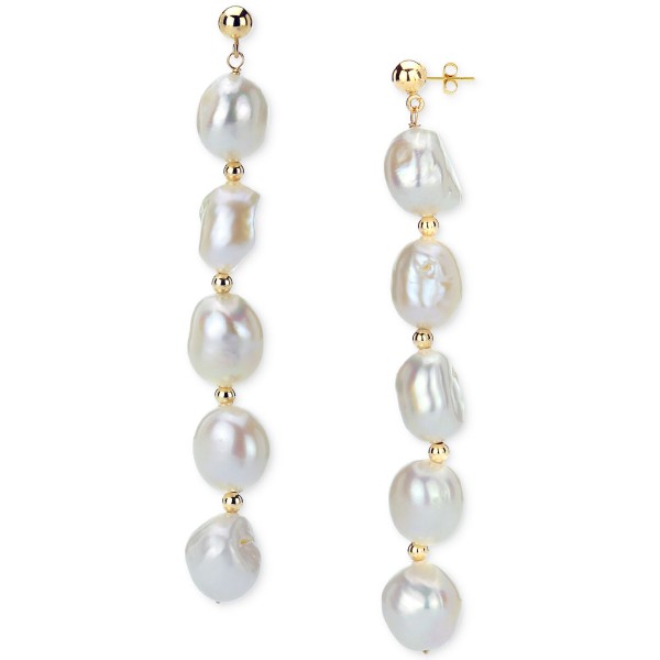 Black Cultured Freshwater Baroque Pearl (11-12mm) Drop Earrings in 14k Gold