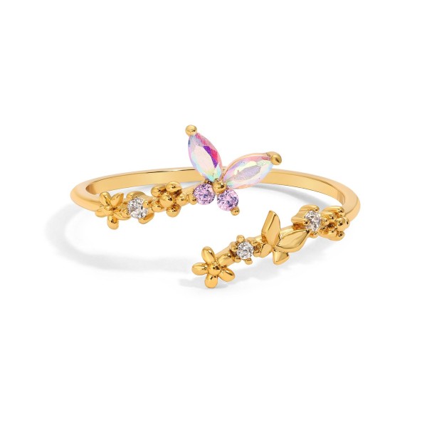 Crystal Multi-Color Dance of the Butterfly Adjustable Ring