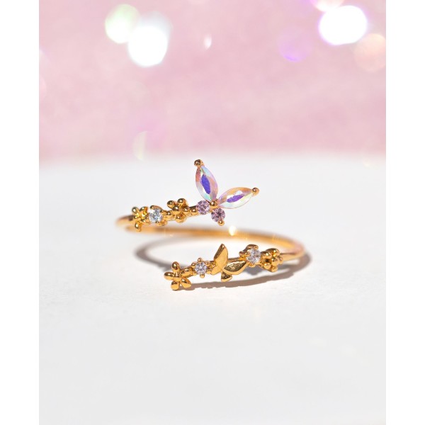 Crystal Multi-Color Dance of the Butterfly Adjustable Ring