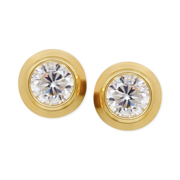 Cubic Zirconia Bezel-Set Stud Earrings in 14k Yellow or Rose Gold