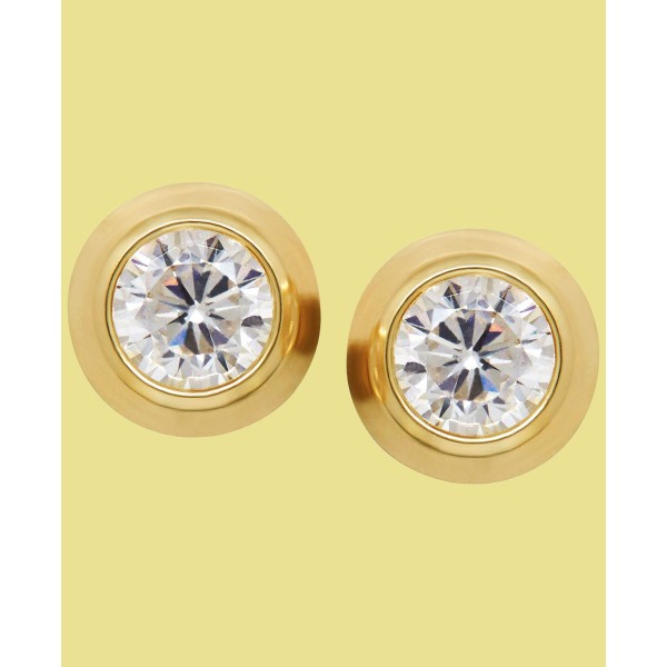 Cubic Zirconia Bezel-Set Stud Earrings in 14k Yellow or Rose Gold