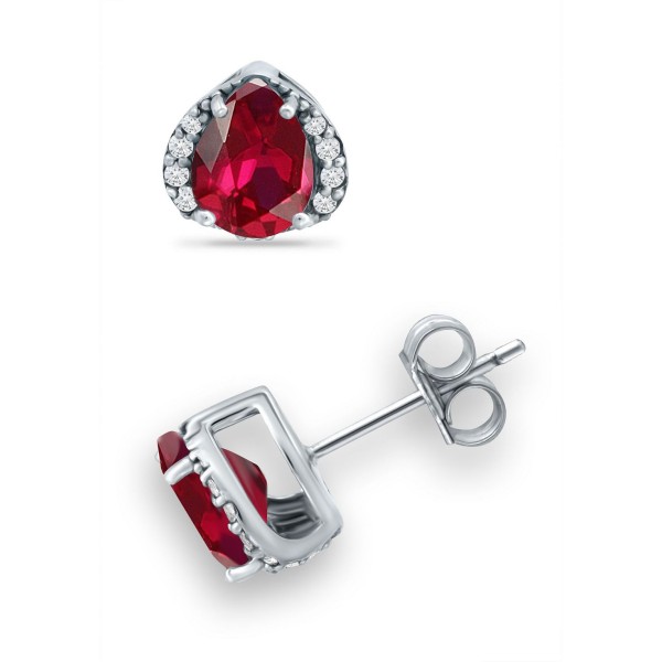 Created Ruby and Cubic Zirconia Stud Earrings