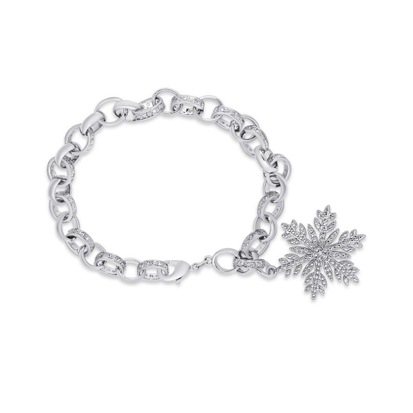 Diamond Accent Snowflake Charm Bracelet in Silver Plate