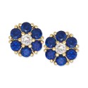 Sapphire (1-1/5 ct) and White Sapphire (1/6 ct) Flower Stud Earrings in 14k Gold