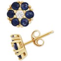 Sapphire (1-1/5 ct) and White Sapphire (1/6 ct) Flower Stud Earrings in 14k Gold