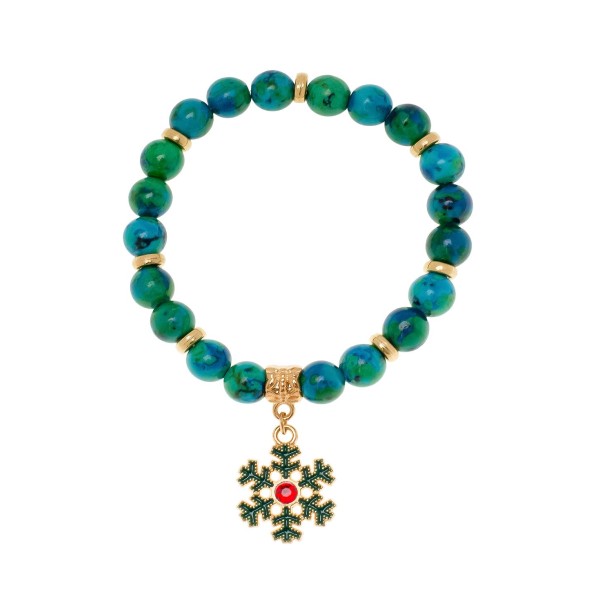 Gold Plated Beaded Snowflake Charm Stretch Bracelet