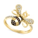 Espresso & White Diamond Bee Ring (1/3 ct) in 14k Gold