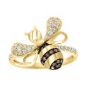 Espresso & White Diamond Bee Ring (1/3 ct) in 14k Gold