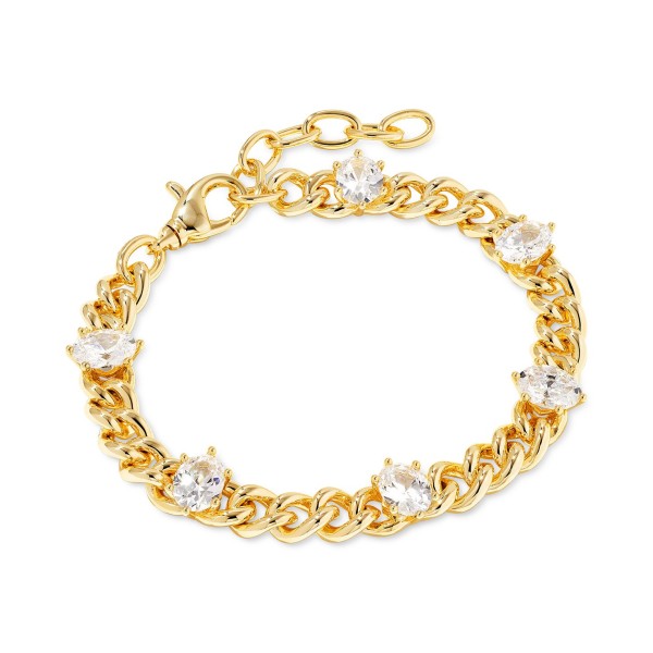 14k Gold-Plated Cubic Zirconia Chain Link Bracelet