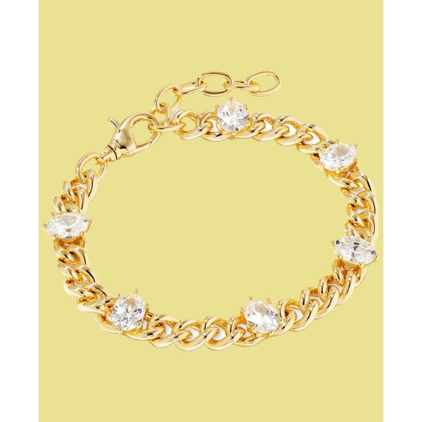 14k Gold-Plated Cubic Zirconia Chain Link Bracelet