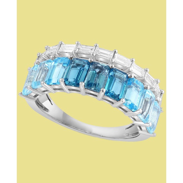 Multi-Topaz Emerald-Cut Ombré Statement Ring (3-1/2 ct) in 14K White Gold