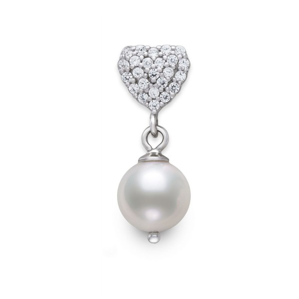 Freshwater Pearl (7-8mm) & Cubic Zirconia Heart Drop Earrings in Sterling Silver