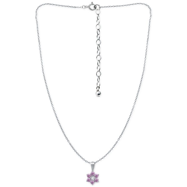 White Cubic Flower Necklace in Sterling Silver, 16