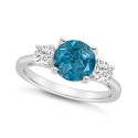 Women's Blue Topaz (2-2/5 ctt.w.) and White Topaz (2/3 ctt.w.) 3-Stone Ring