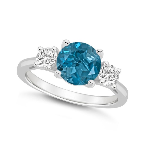 Women's Blue Topaz (2-2/5 ctt.w.) and White Topaz (2/3 ctt.w.) 3-Stone Ring