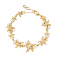 Gold Stone Imitation Pearl & Crystal Starfish Link Bracelet Gold Stone Imitation...