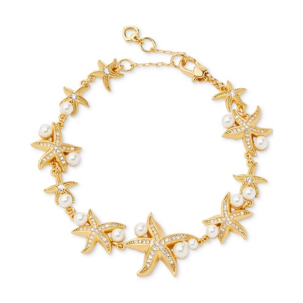 Gold Stone Imitation Pearl & Crystal Starfish Link Bracelet