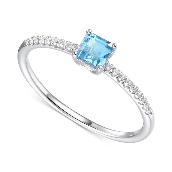 Blue Topaz (3/8 ct) & Diamond (1/20 ct) Ring in Sterling Silver