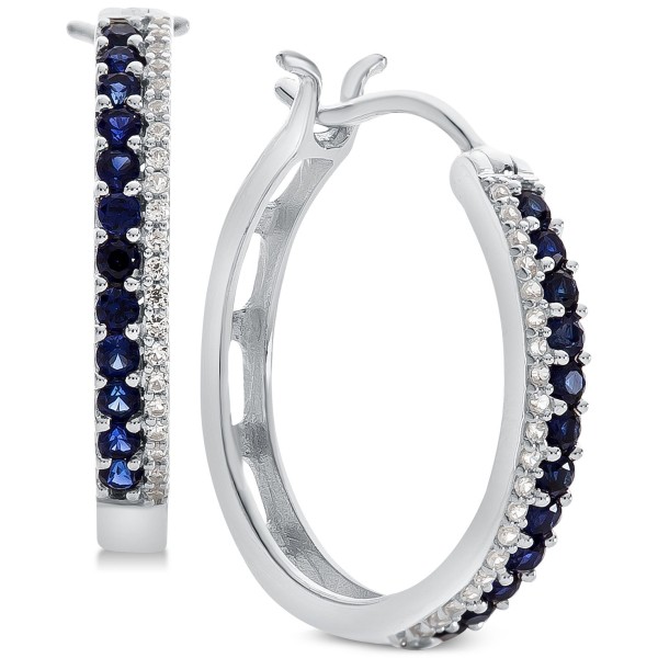 Sapphire (5/8 ct) & Diamond (1/8 ct) Hoop Earrings in 14k White Gold