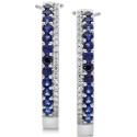 Sapphire (5/8 ct) & Diamond (1/8 ct) Hoop Earrings in 14k White Gold