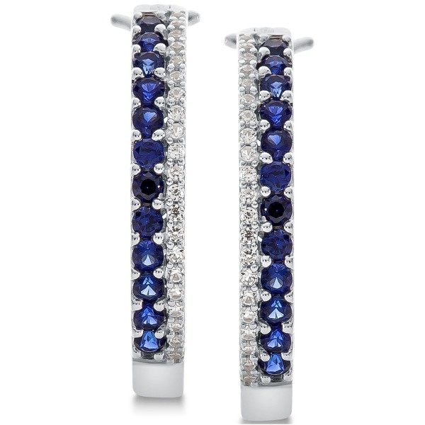 Sapphire (5/8 ct) & Diamond (1/8 ct) Hoop Earrings in 14k White Gold