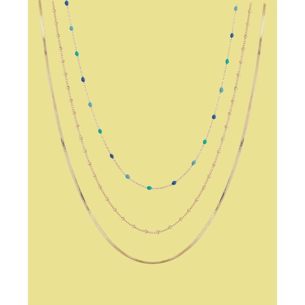 Multi Color Enamel 3-Piece Layered Chain Necklace Set