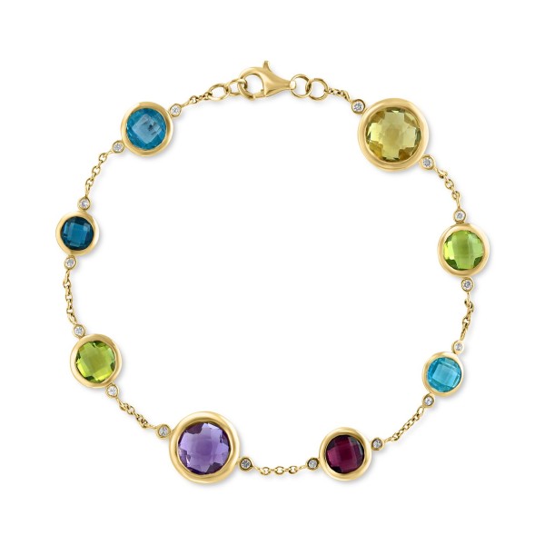 Multi Gemstone (8-1/3 ct) & Diamond (1/6 ct) Bracelet in 14k Gold