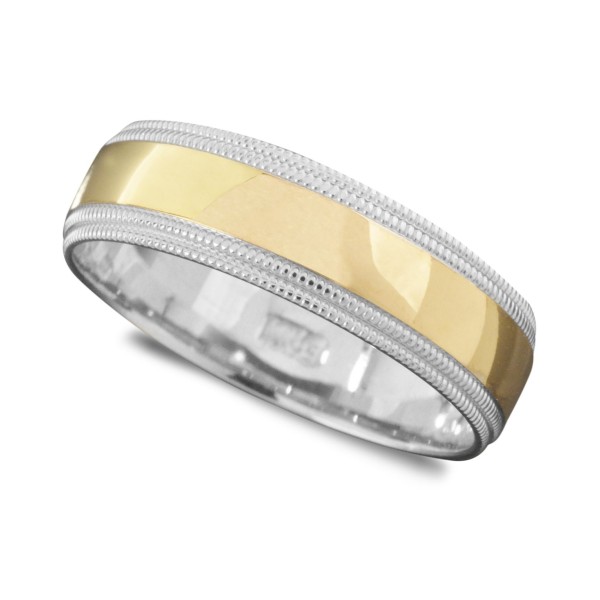 Men's 14k Gold and 14k White Gold Ring, Milgrain Edge (Size 6-13)