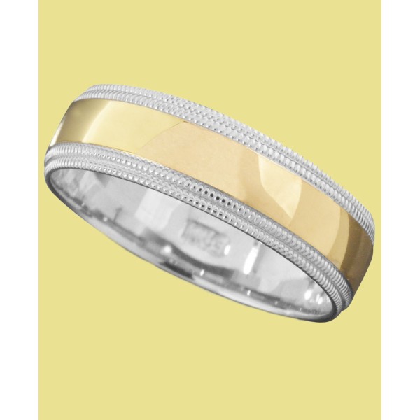 Men's 14k Gold and 14k White Gold Ring, Milgrain Edge (Size 6-13)